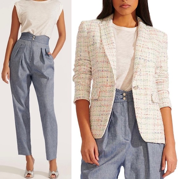 VERONICA BEARD Linen Twill High Rise Button Detail Pleated Ankle Crop Trousers 4 - Picture 1 of 8